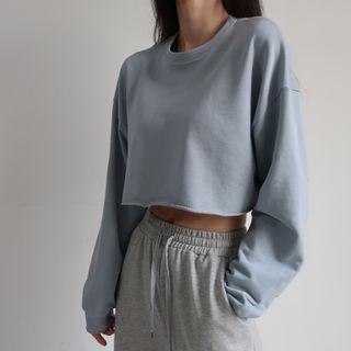 Plain Frayed Crewneck Long-sleeve Sweatshirt