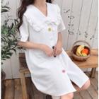 Colored Button Short-sleeve Shirt Dress White - One Size