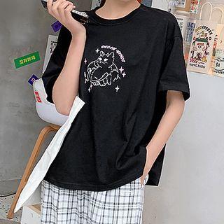 Short Sleeve Cat Print Tee