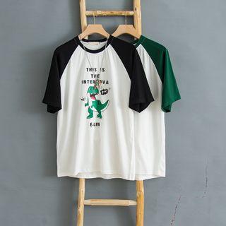Short-sleeve Dinosaur Print Raglan T-shirt