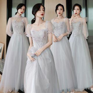 Floral Embroidered Maxi A-line Mesh Dress (various Designs)