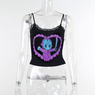Cartoon Print Lace Trim Camisole Top