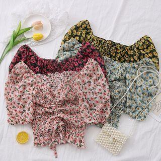 Drawstring Smocked Chiffon Crop Top