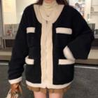 Color Block Fleece Jacket Black - One Size