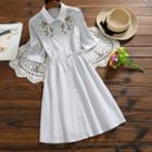 Floral Embroidered Short-sleeve A-line Shirtdress