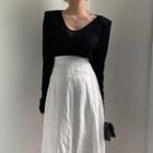 Plain Long-sleeve T-shirt / Midi A-line Skirt /
