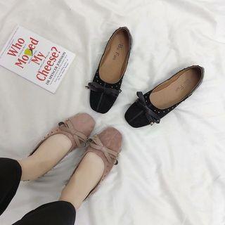 Square-toe Bow-accent Studded Flats