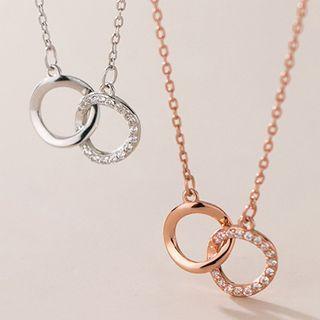 Rhinestone Interlocking Hoop Pendant Sterling Silver Necklace