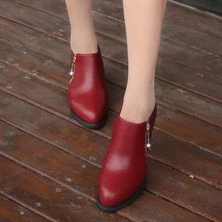 Faux-leather Block Heel Pointed Ankle Boots
