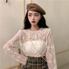 Collar Lace Long-sleeve Top Almond - One Size