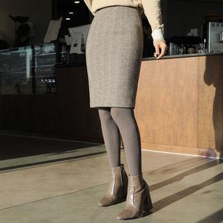 Wool Blend Herringbone Pencil Skirt