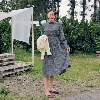 High-neck Floral Midi Dress