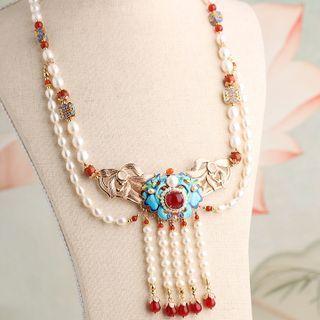 Retro Faux Pearl Fringed Necklace