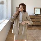 Set: Single-breasted Blazer + Band-waist A-line Skirt