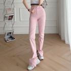 High-waist Plain Slit Straight-fit Pants