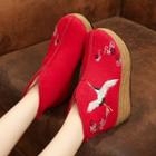 Crane Embroidered Platform Hand Short Boots