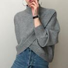 Turtleneck Wrap Asymmetrical Cropped Sweater Gray - One Size