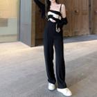 Two-tone Cropped Tube Top / Cardigan / Suspender Wide-leg Pants