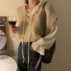 Long-sleeve Tie-neck Chiffon Blouse / Cropped Sweater Vest