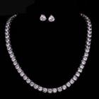 Set: Rhinestone Necklace + Earring Set - 1 Pair - Stud Earrings & Necklace - Zircon - White - One Size