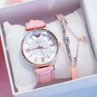 Set: Rhinestone Watch Face Strap Watch + Rhinestone Bangle