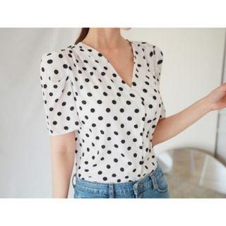 Puff-sleeve Polka-dot Shirt