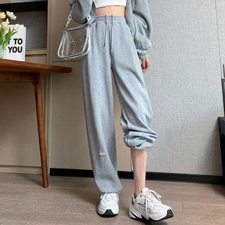 High Waist Drawstring-cuff Wide Leg Sweatpants