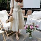 Button-front Pintuck-trim Skirt