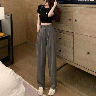 Set: Short-sleeve T-shirt + High-waist Wide-leg Dress Pants