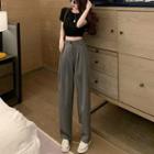 Set: Short-sleeve T-shirt + High-waist Wide-leg Dress Pants