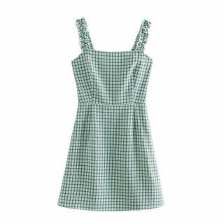 Plaid Wide Strap Mini A-line Dress