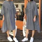 3/4-sleeve Plaid Midi Shirt Dress