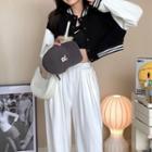 Cropped Baseball Jacket / High Waist Wide Leg Pants