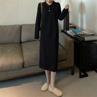 Polo-neck Knit Midi Dress