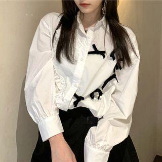 Bow Ruffled Shirt White - One Size