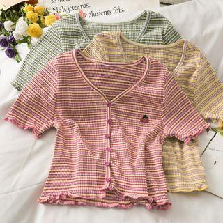 Striped V-neck Crop T-shirt