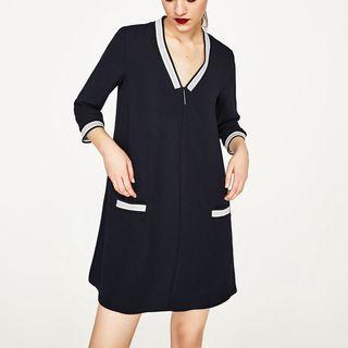 3/4-sleeve V-neck Shift Dress