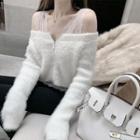 Furry Zip Cardigan White - One Size
