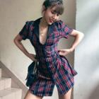 Short Sleeve Plaid Polo Mini Dress