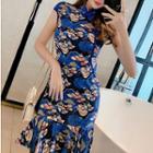 Traditional Chinese Cap-sleeve Patterned Mini Dress