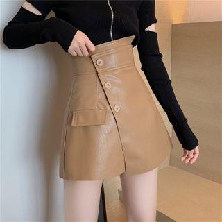 Faux Leather A-line Skirt / Long-sleeve Zip Top