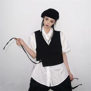 Short-sleeve Shirt / Paneled Cropped Vest / Shorts