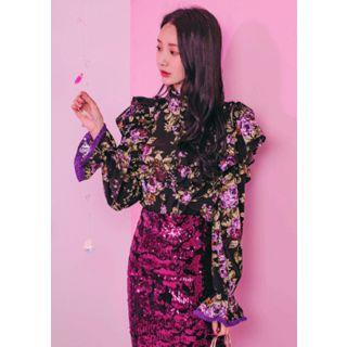 High-neck Frilled Rosette Blouse