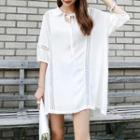 Lace-panel Collared Dress White - One Size