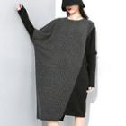 Color Block Sweater Dress Dark Gray - One Size