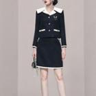 Set: Sailor Collar Tweed Jacket + Tweed Skirt