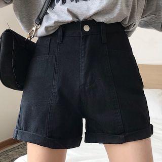 High-waist Cuffed Denim Hot Pants
