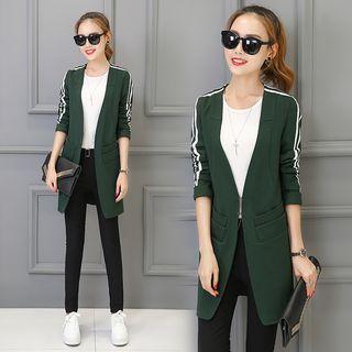 Striped Sleeve Long Blazer