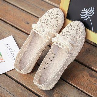 Bow-accent Open-knit Flats