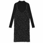 Set: Mock-neck Long-sleeve Knit Top + Sequined Spaghetti Strap Dress